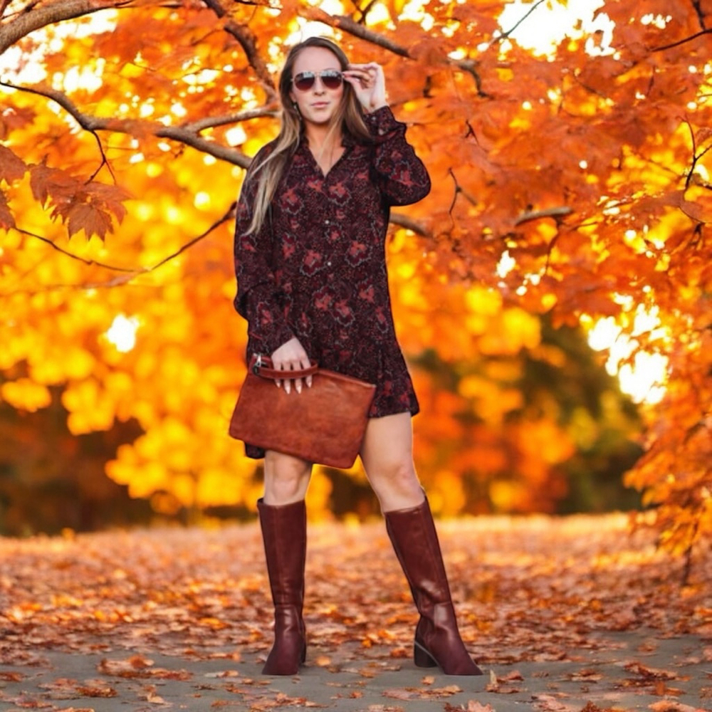 Women's Knot Sisters Red Orange Floral Long Sleeve Dress M